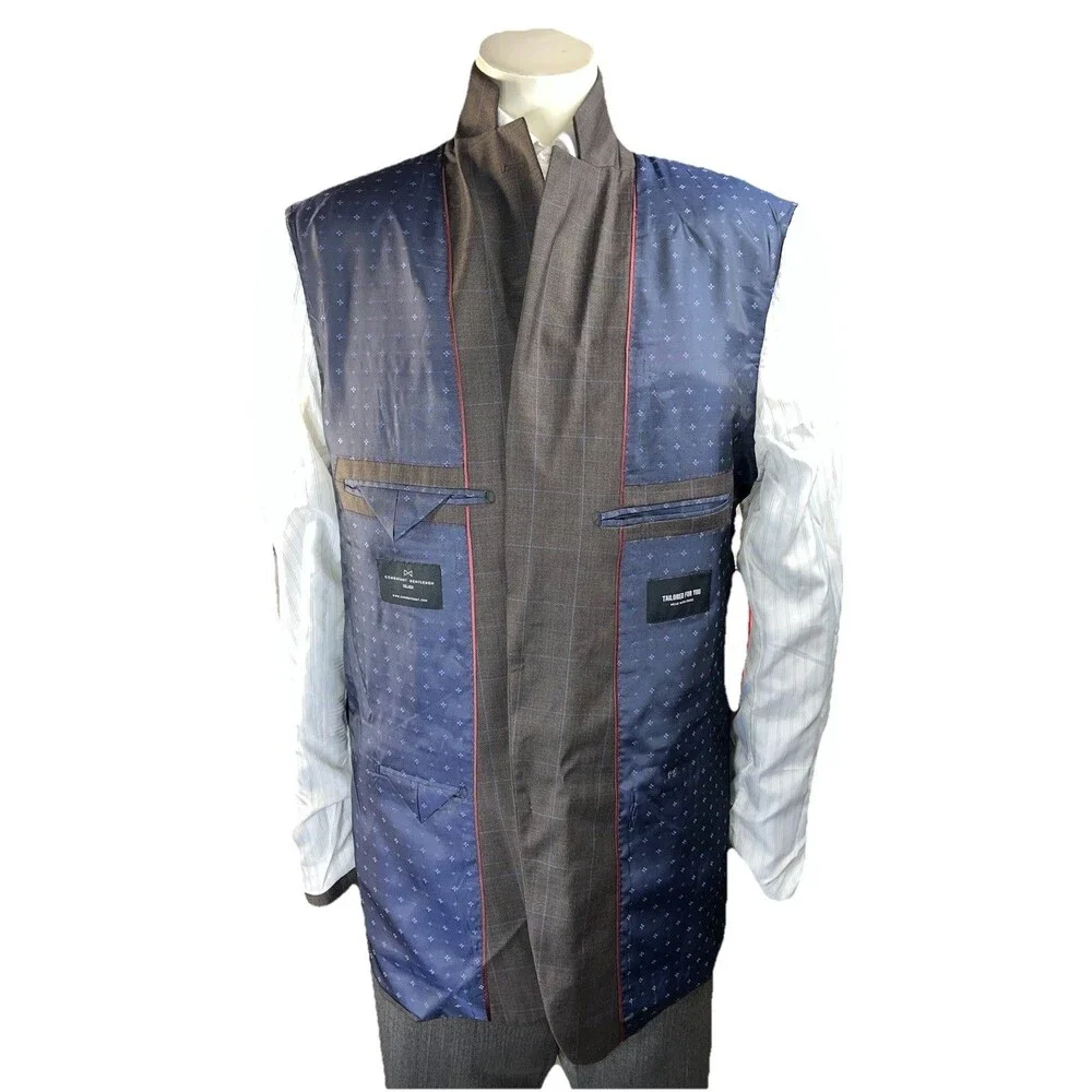 NWOT Combatant Gentleman Mens 44L Blazer Windowpane Check Slim Wool Sport Coat